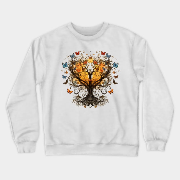 Butterfly Tree of Life Heart From a Branch Insect Animal Lover Gift Crewneck Sweatshirt by Positive Designer